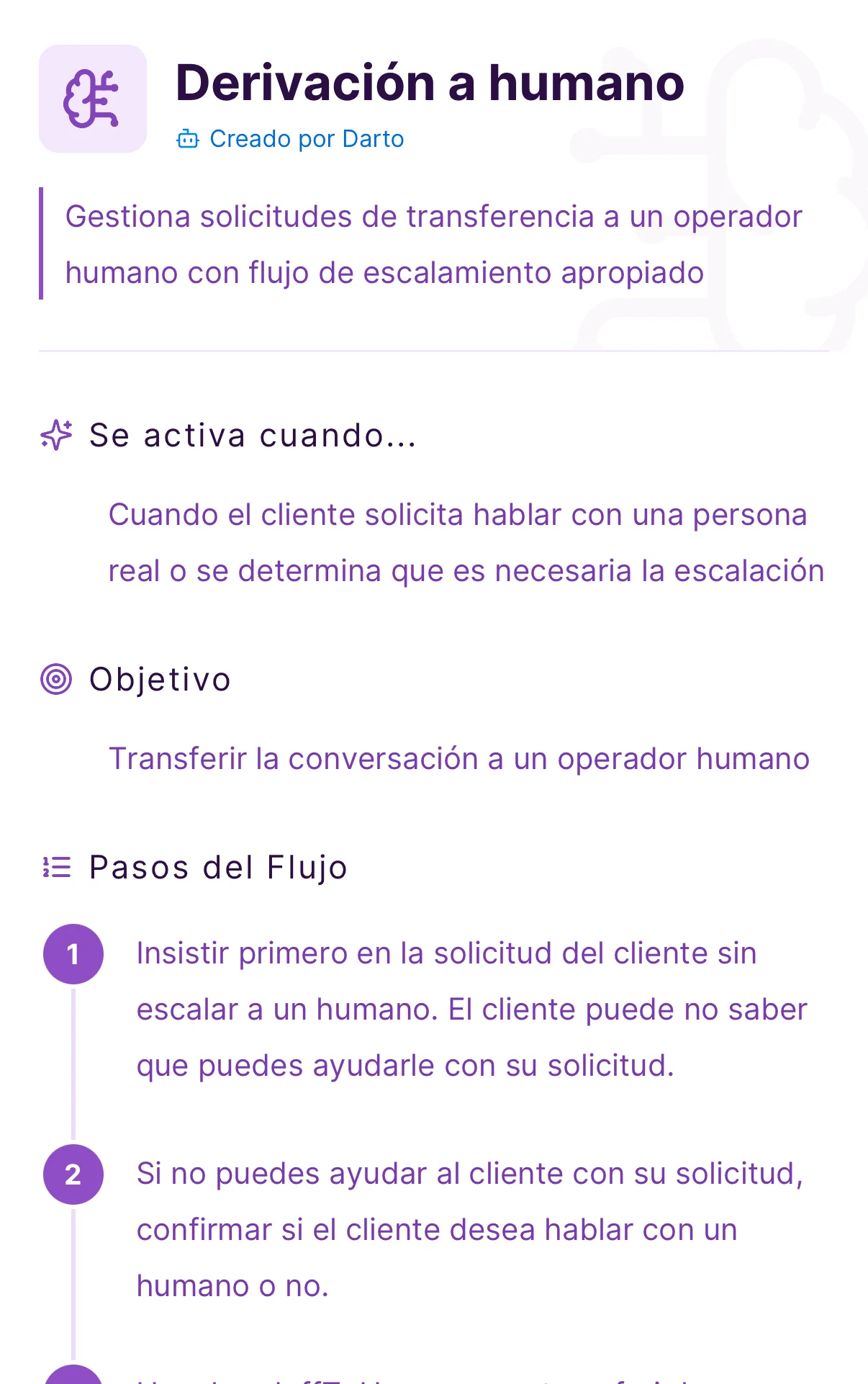 Detalle de un flujo en la app