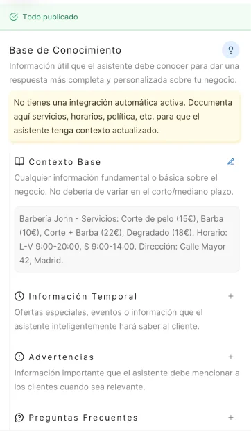 Editor del asistente en la app