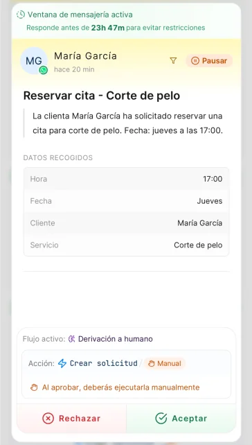 Solicitudes de acción en la app