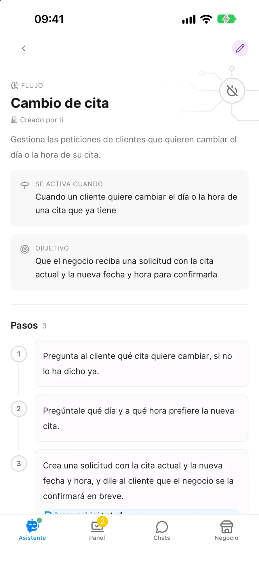 Detalle de un flujo en la app